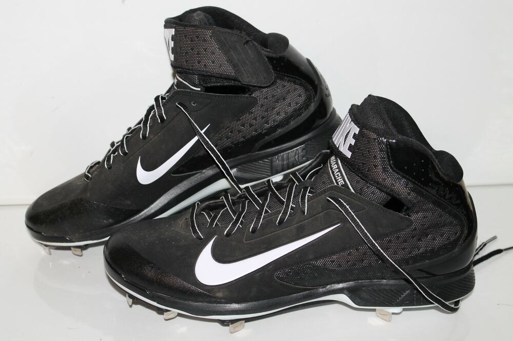 Nike Huarache Pro Mid Metal Baseball Cleats Mens 13, Black White, Slugger,